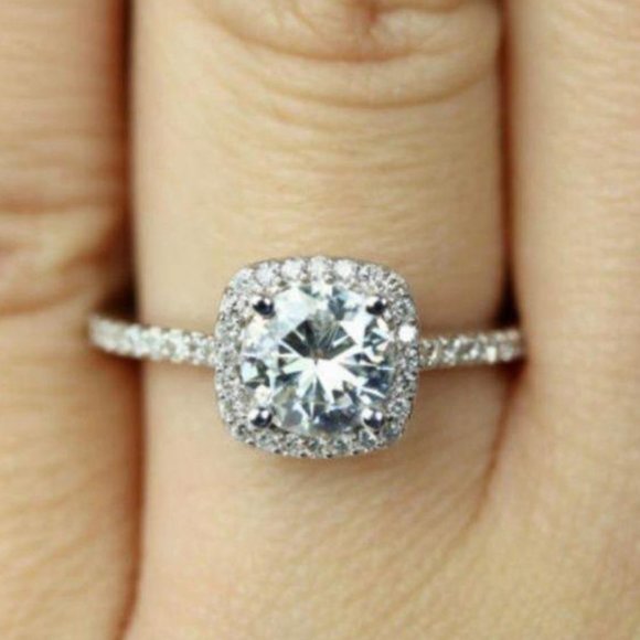 NEW 925 Sterling Silver Round Diamond Halo Ring - Picture 2 of 7